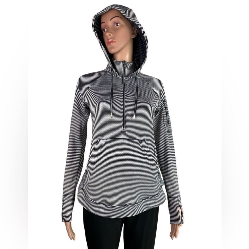 Athleta Blue & White Striped 3/4 Zip Sweatshirt